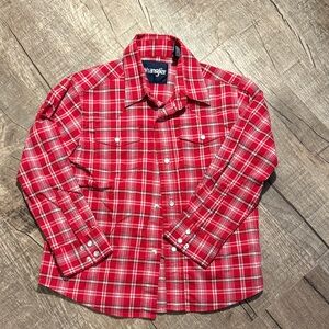 5/$15 Wrangler Red Plaid Western Button-Down Shirt size XS 6